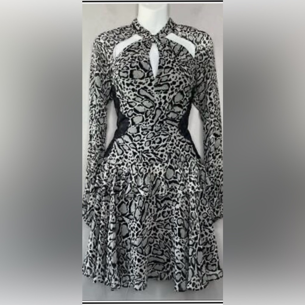 BCBGMaxAzria Black and White Tie Front Ruffled Sundress